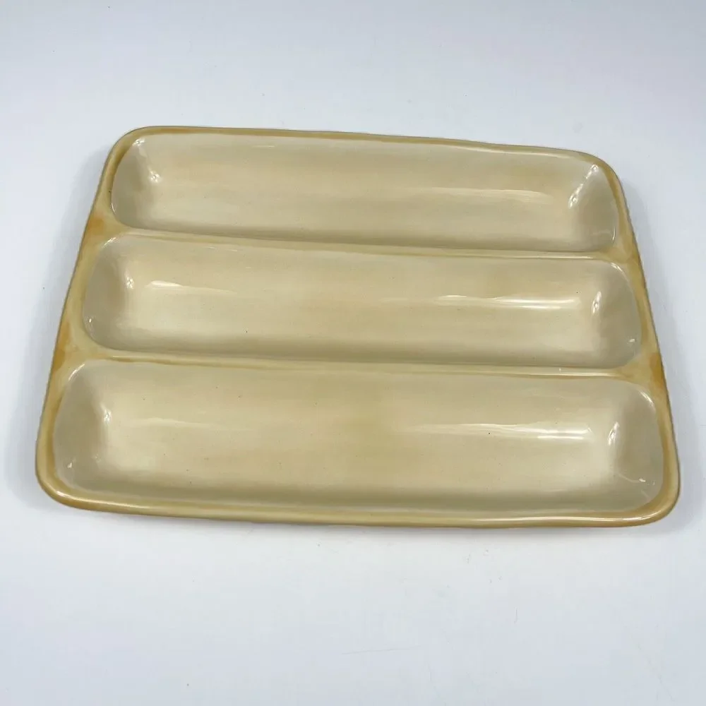 Pottery Barn RUSTIC OLIVE Ceramic Divided Serving Relish Dish country kitchen